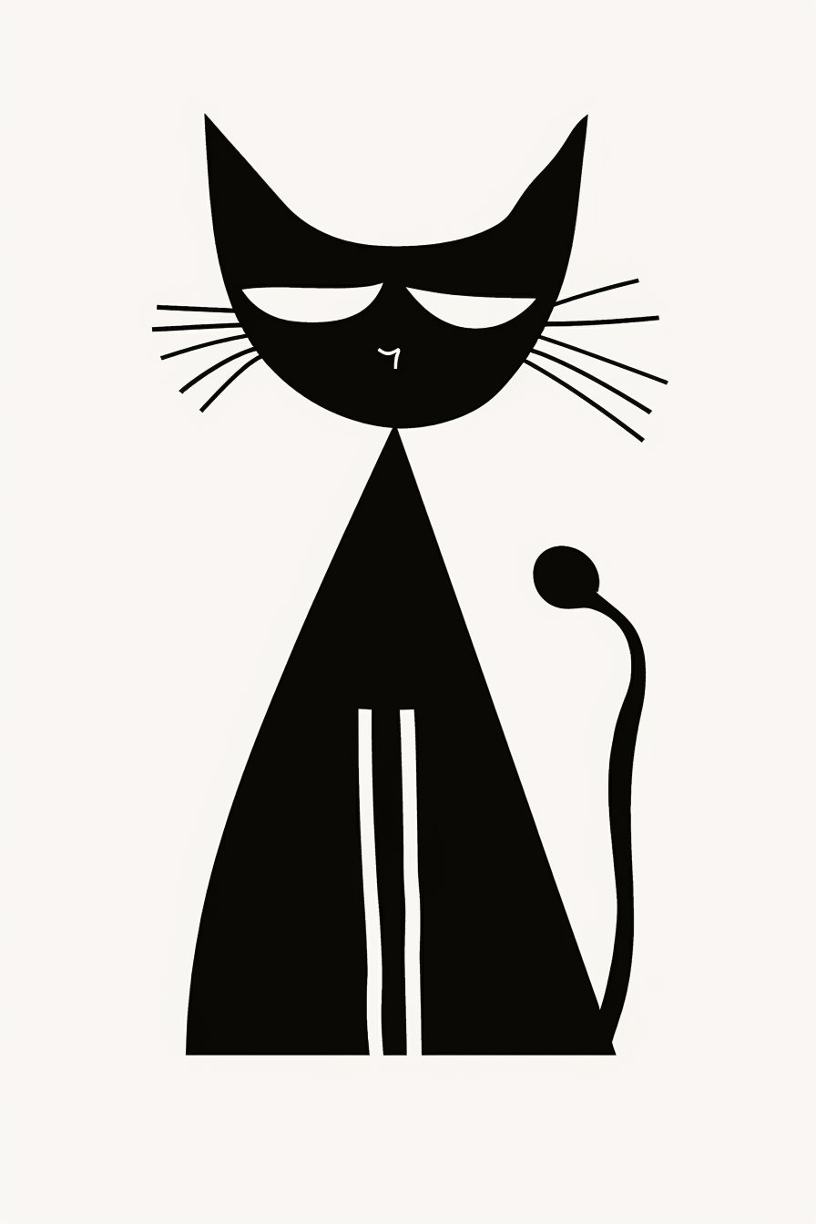 Abstract black and white cat design with geometric shapes