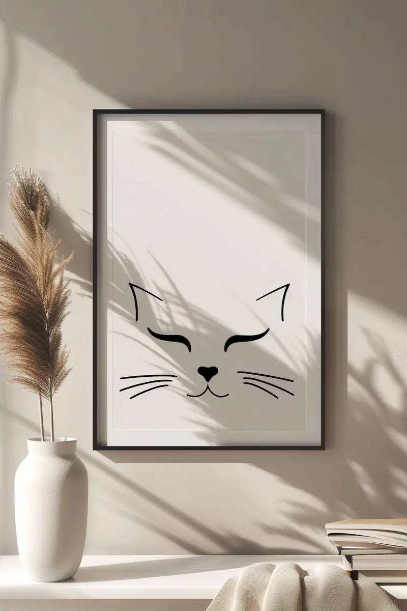 Minimalist Cat Face Printable Wall Art for Modern Decor