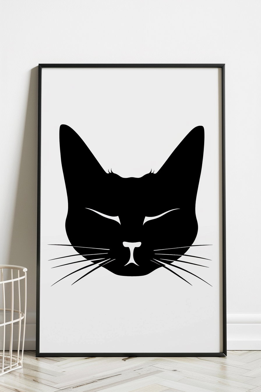 Minimalist cat face wall art with high contrast design