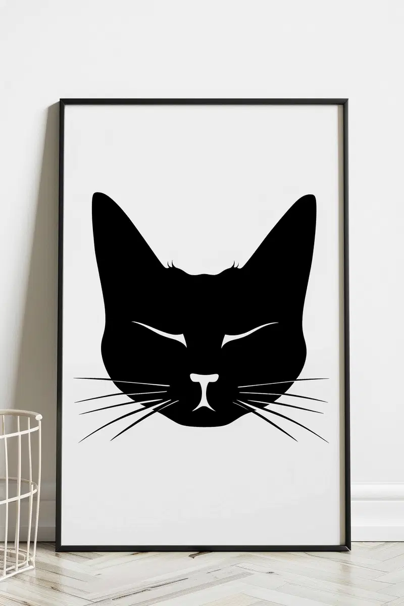 Minimalist Cat Face Printable Wall Art for Modern Decor