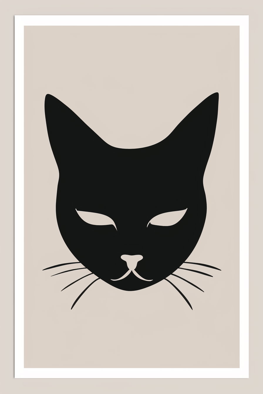 Minimalist cat face wall art with high contrast design