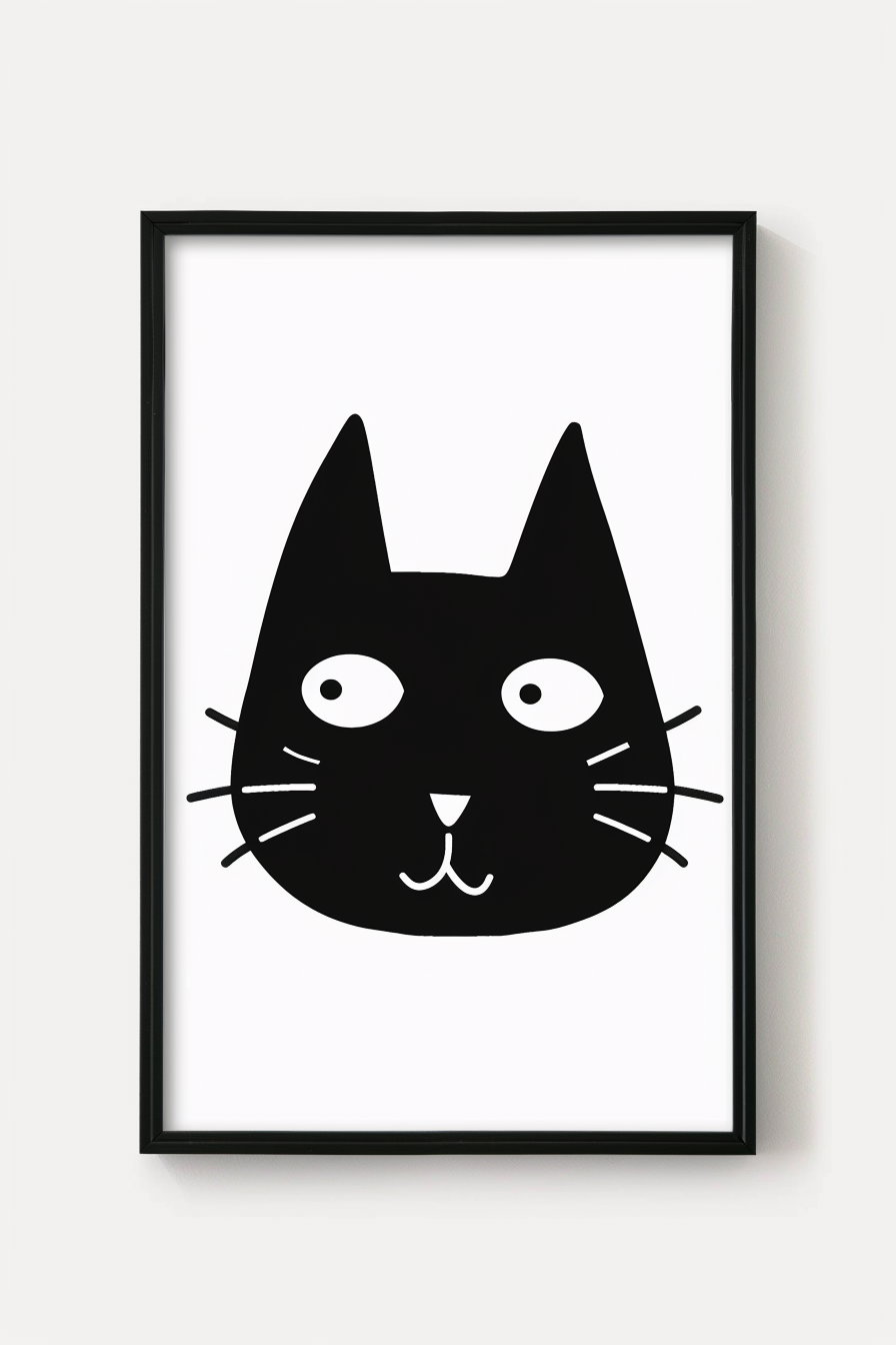 Minimalist cat face wall art with high contrast design