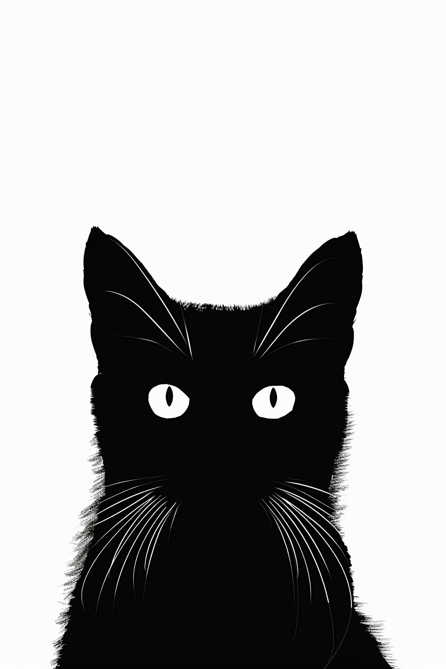 Bold silhouette of a black cat on white background