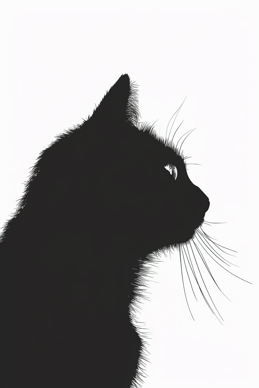 Bold black cat silhouette on white background wall art