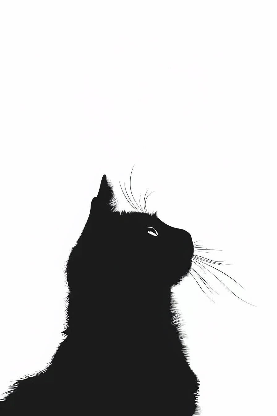 Bold black cat silhouette on white background wall art
