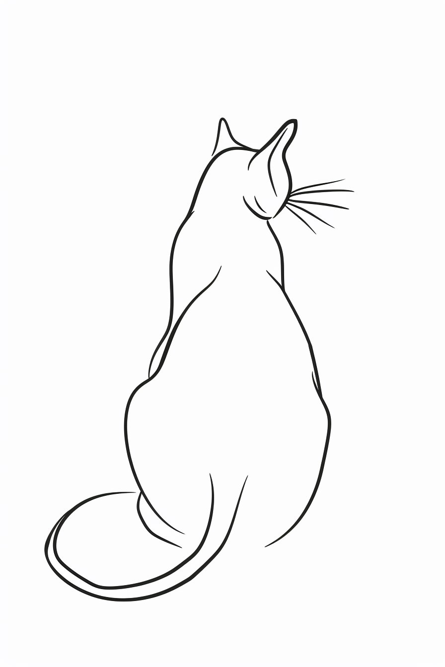 Minimalist continuous line art of a cat on white background