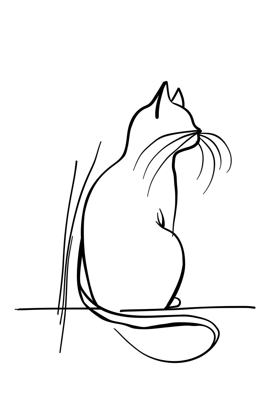 Minimalist cat continuous line art elegant black and white design