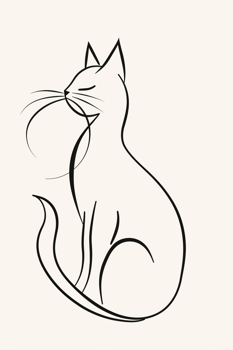 Minimalist continuous line art of an elegant cat
