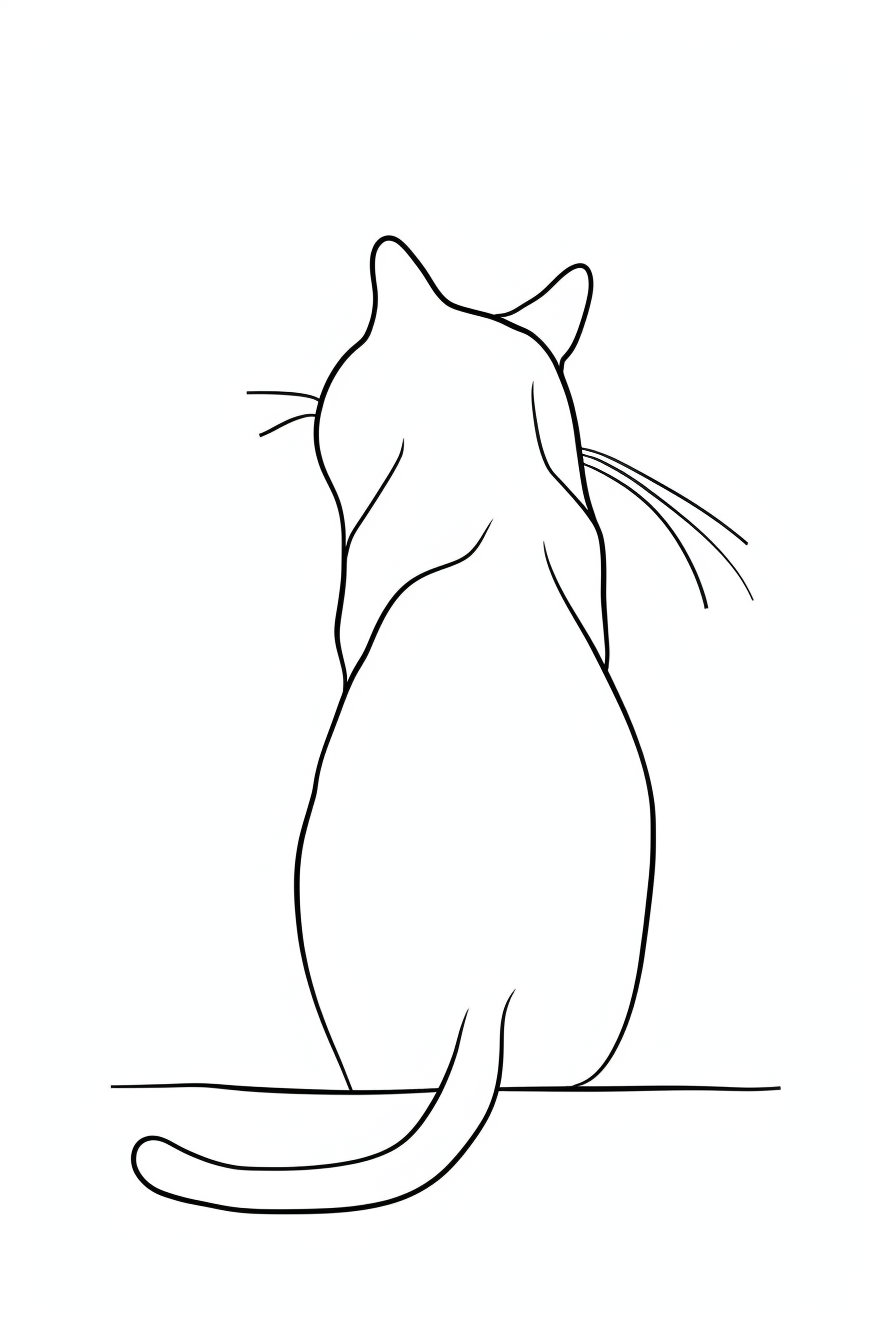 Minimalist continuous line art of a cat on white background