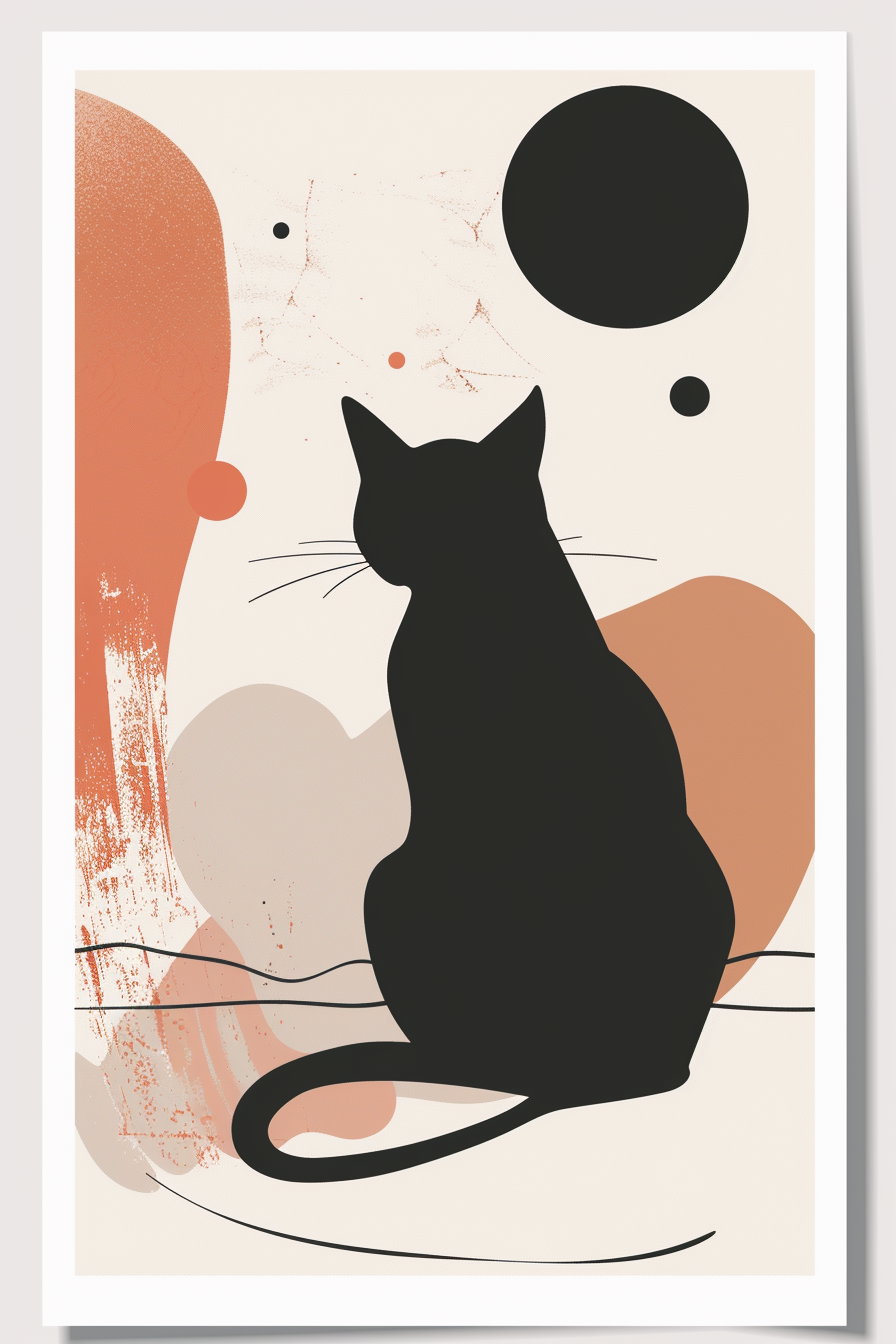 Abstract cat poster with minimal shapes on white background