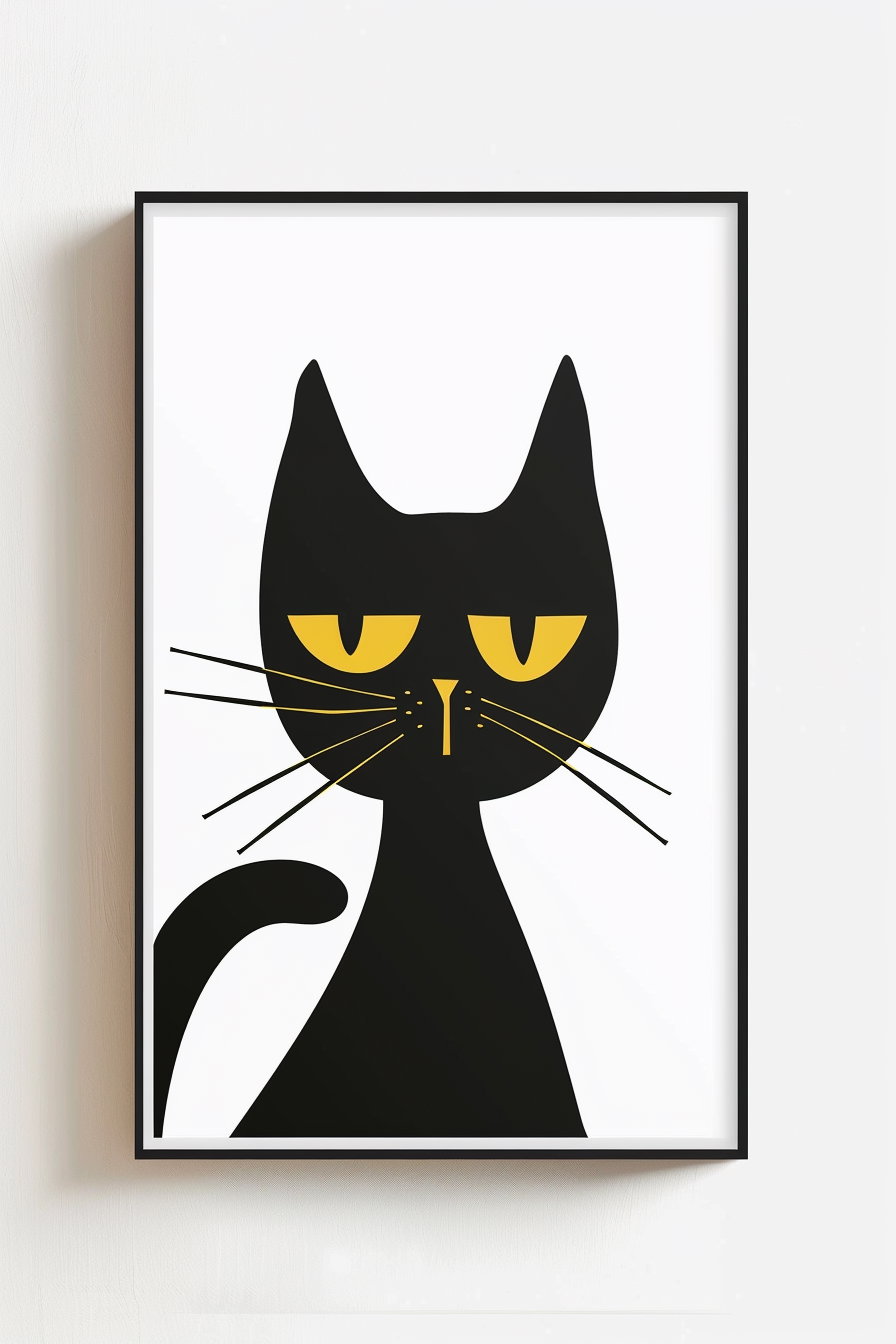 Abstract cat poster with minimal shapes on white background
