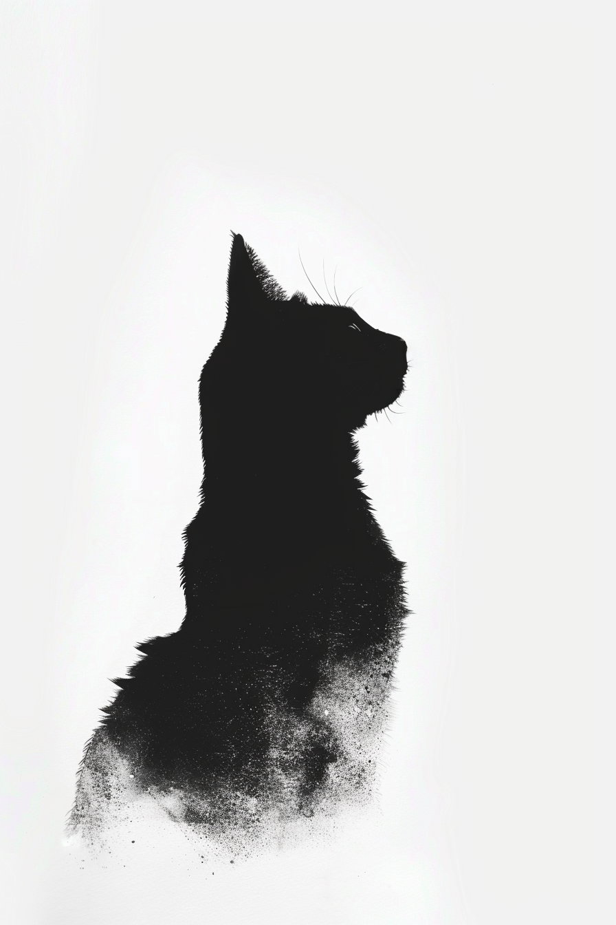 Minimalist black ink cat illustration on white background