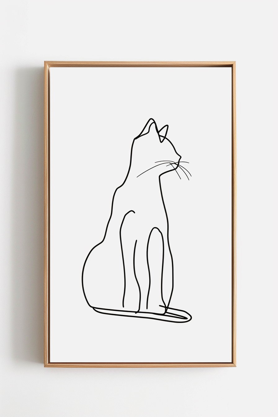 Elegant cat line art poster on white background