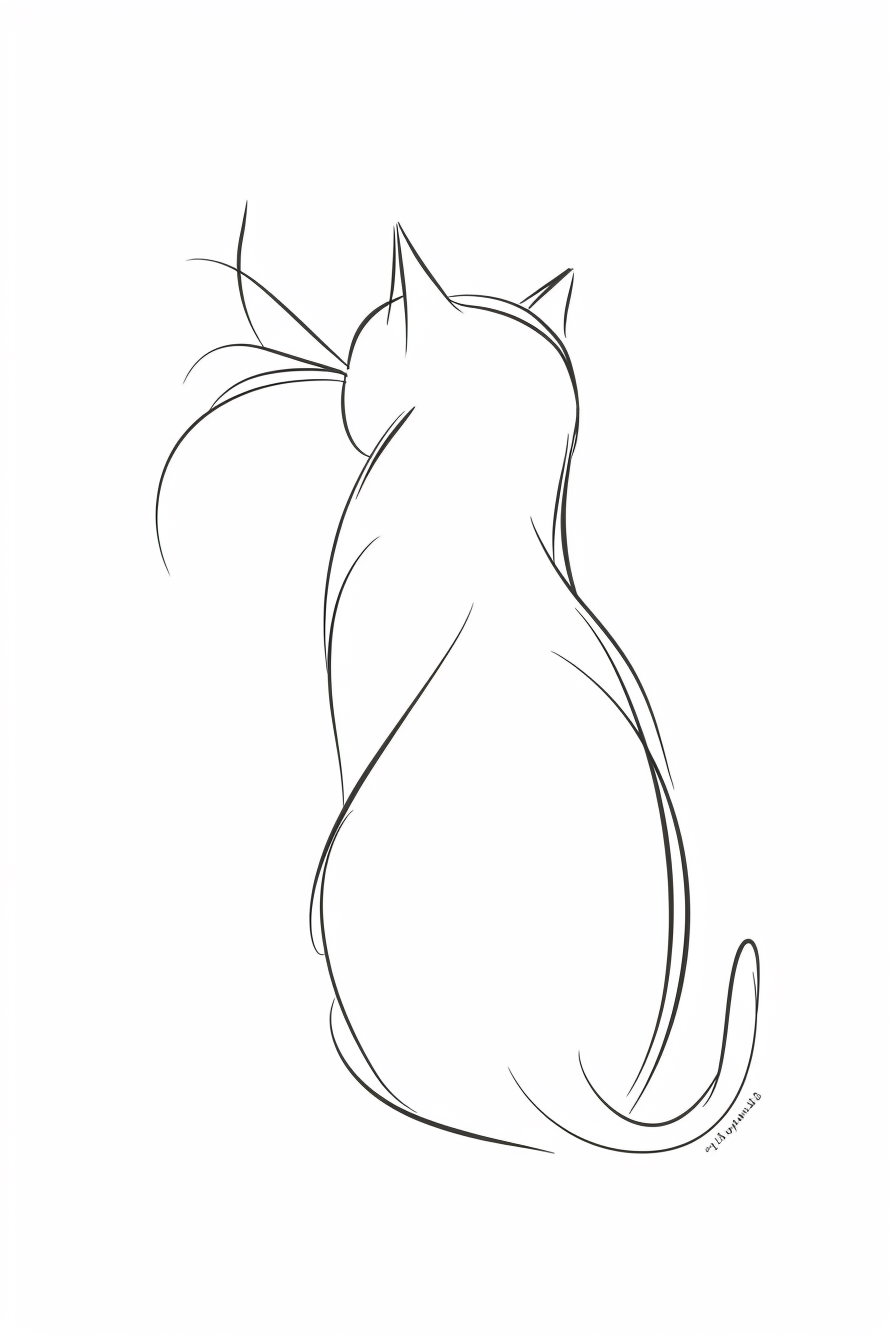 Elegant cat line art poster on white background