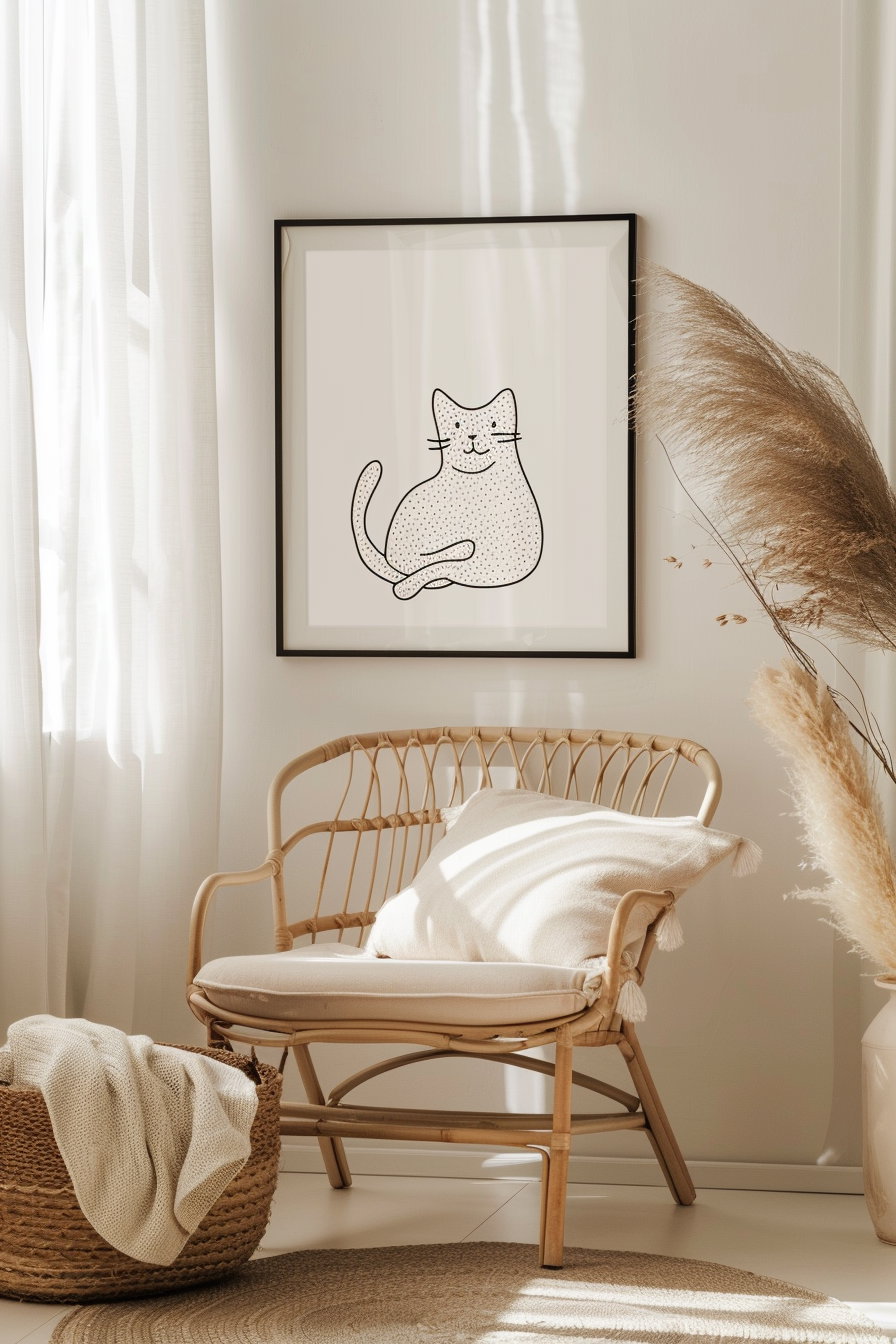 Elegant cat line art on white background minimalist design