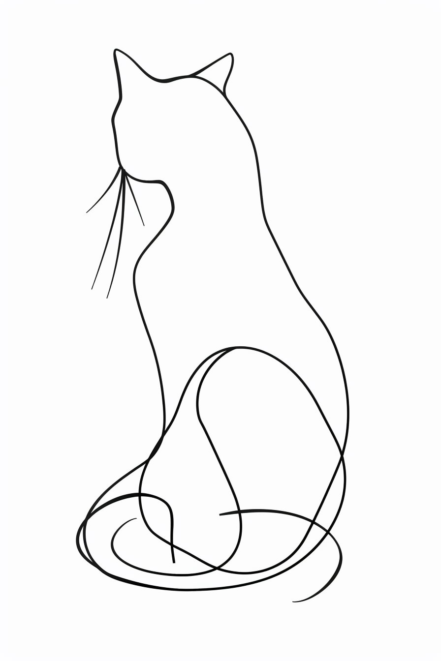 Minimalist continuous line cat drawing in black and white