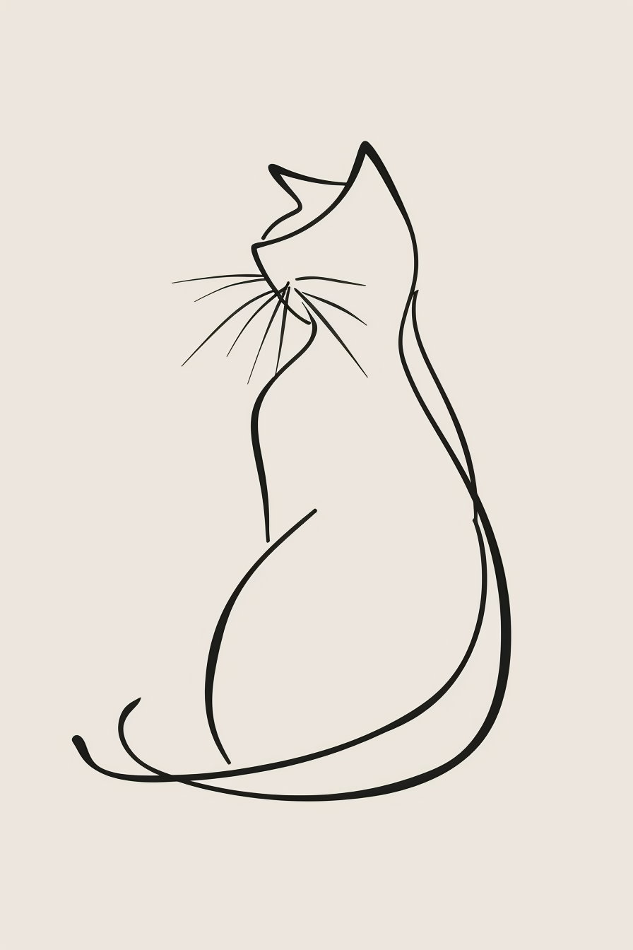 Minimalist continuous line cat drawing in black and white