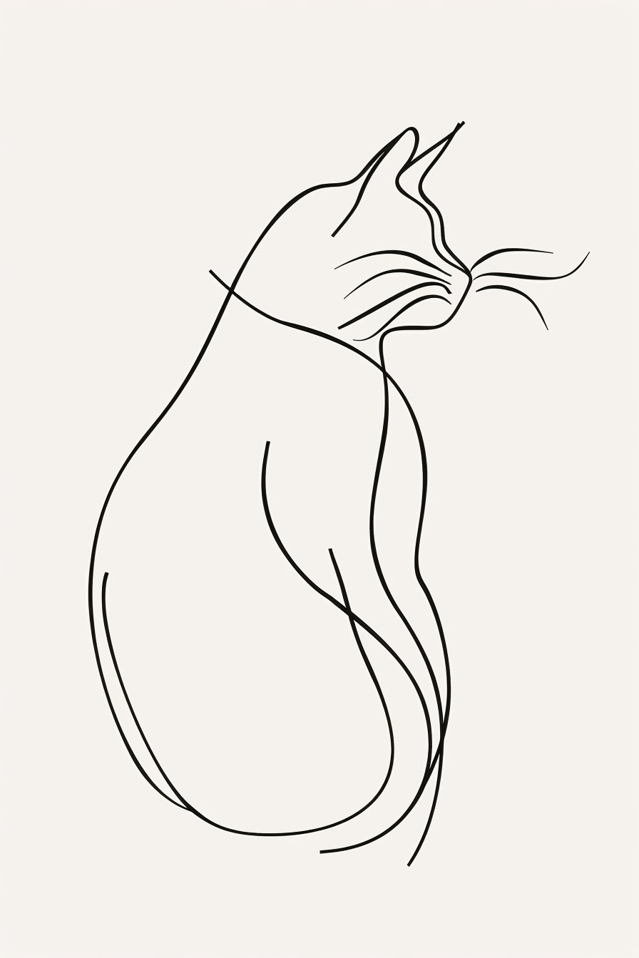 Minimalist black and white continuous line cat drawing