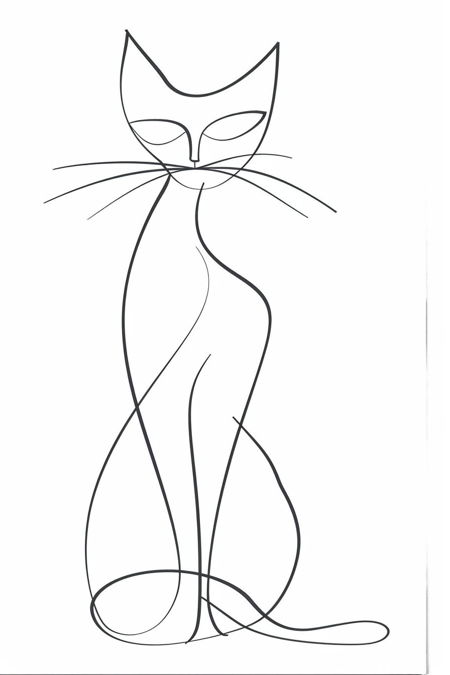Minimalist cat outline in one line drawing style