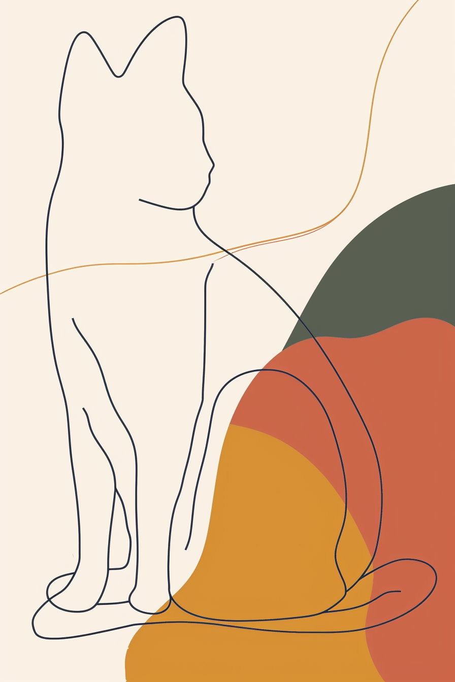 Minimalist one line cat outline in modern wall art style