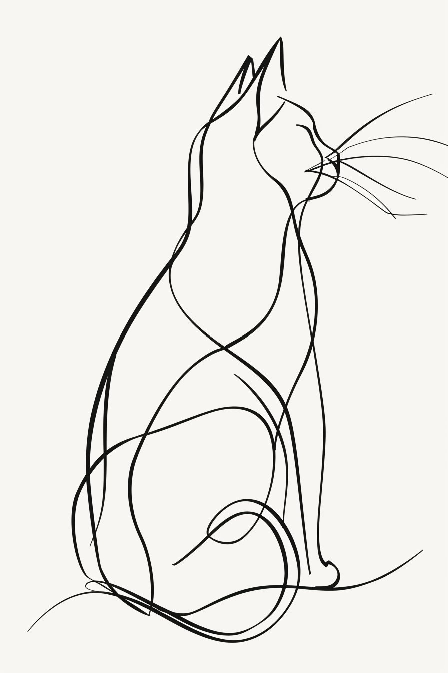 Abstract continuous line cat design in black ink