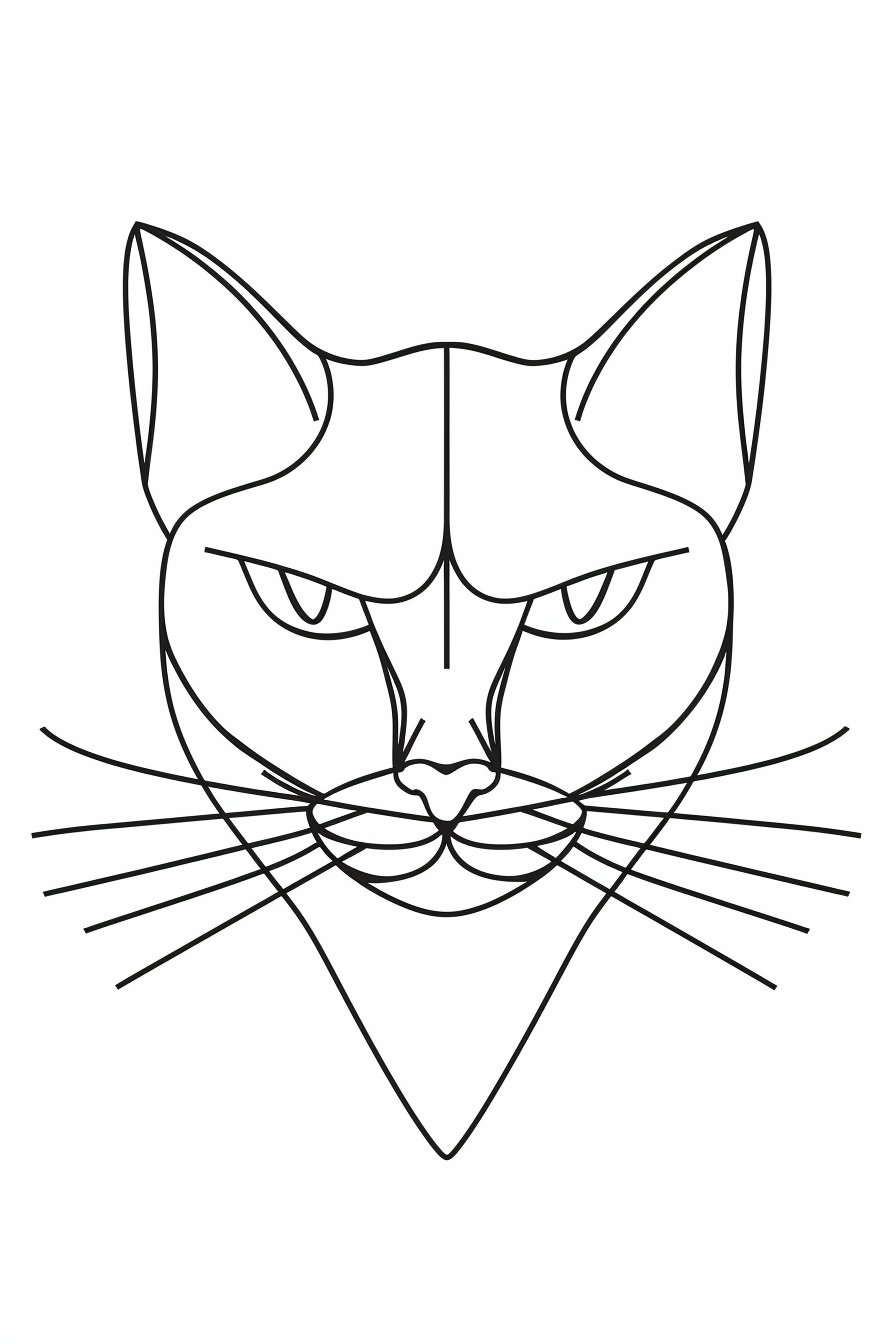 Minimalist cat face line art in geometric design