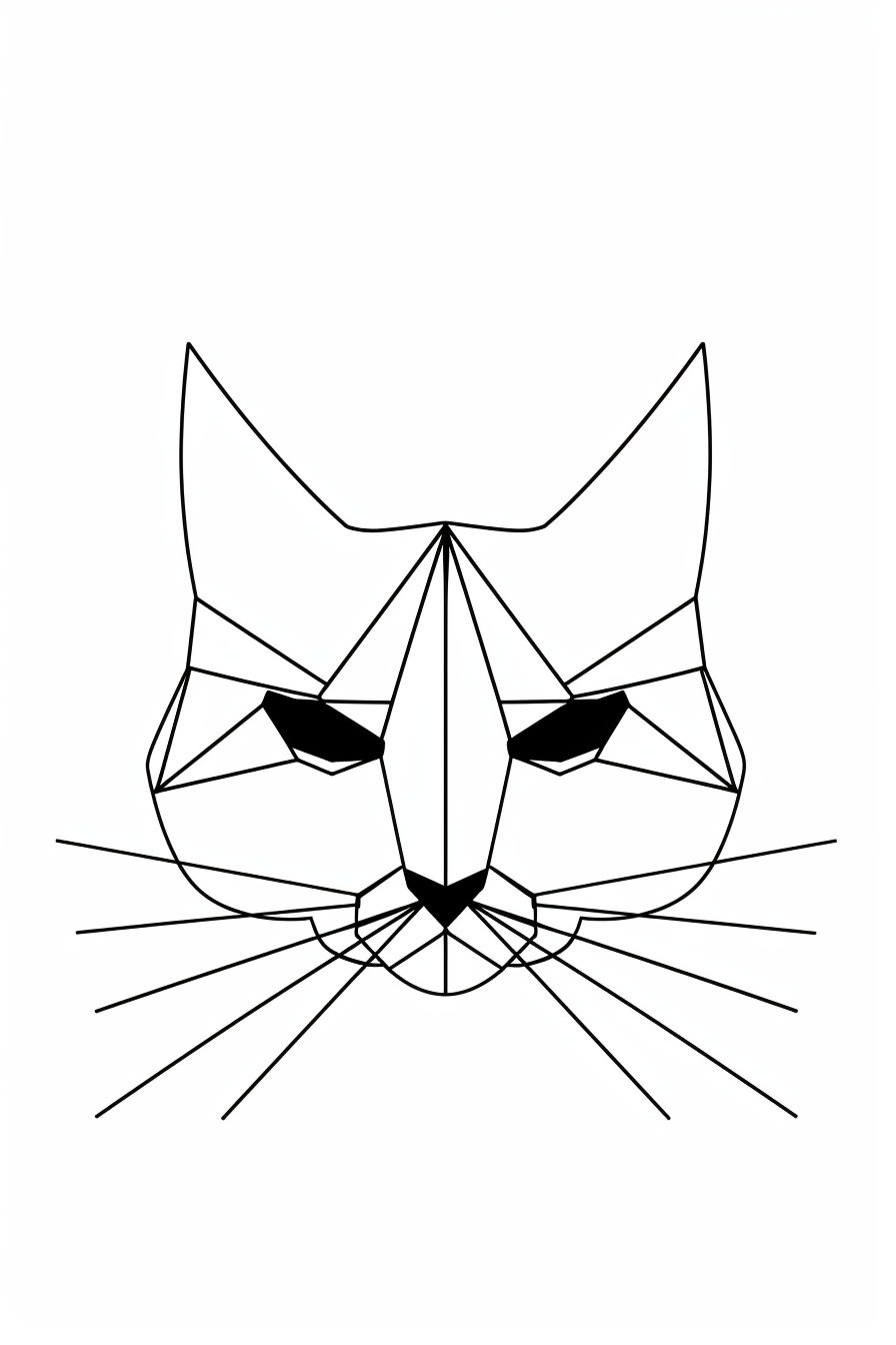 Minimalist black line art cat face on white background