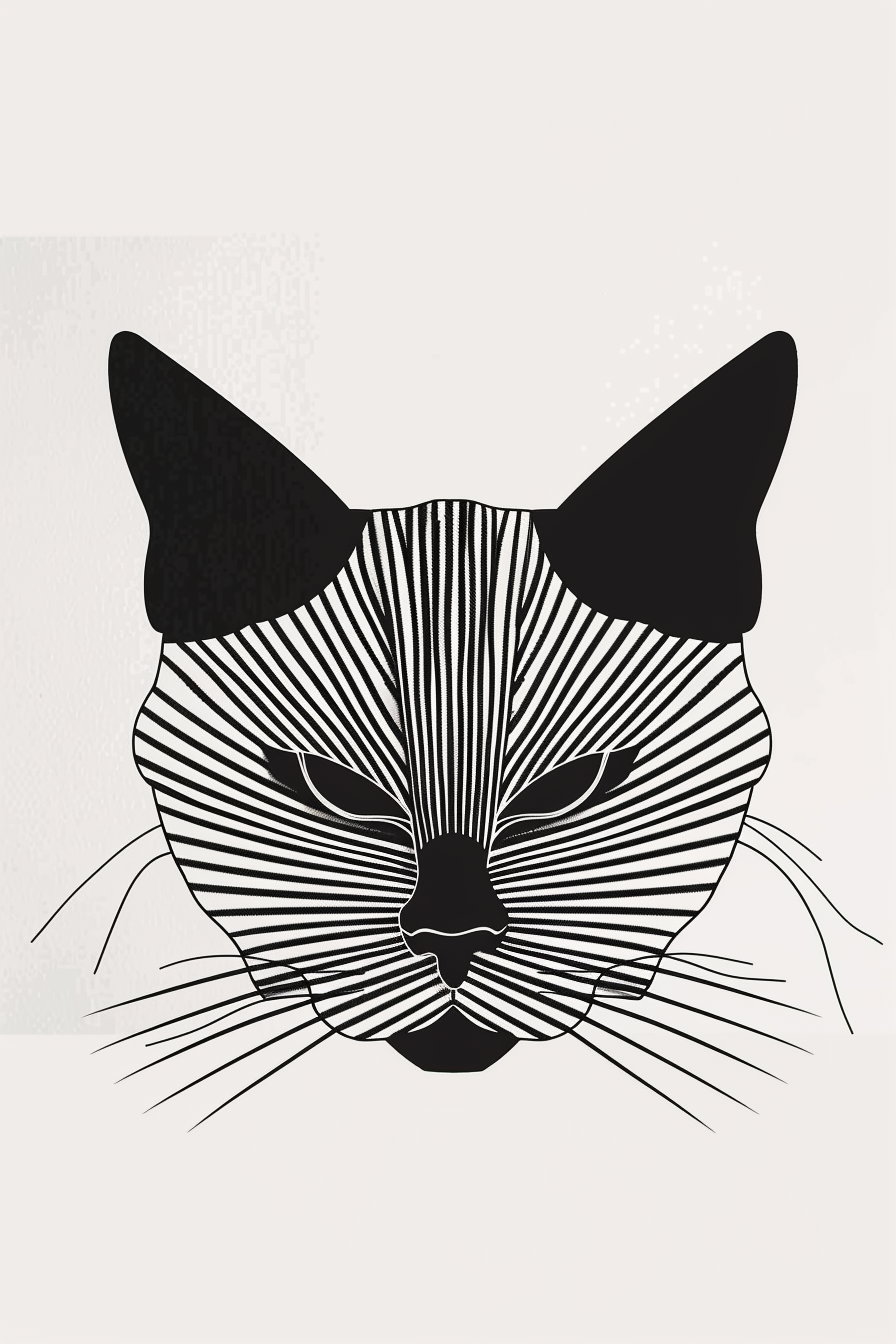 Minimalist cat face line art in geometric design