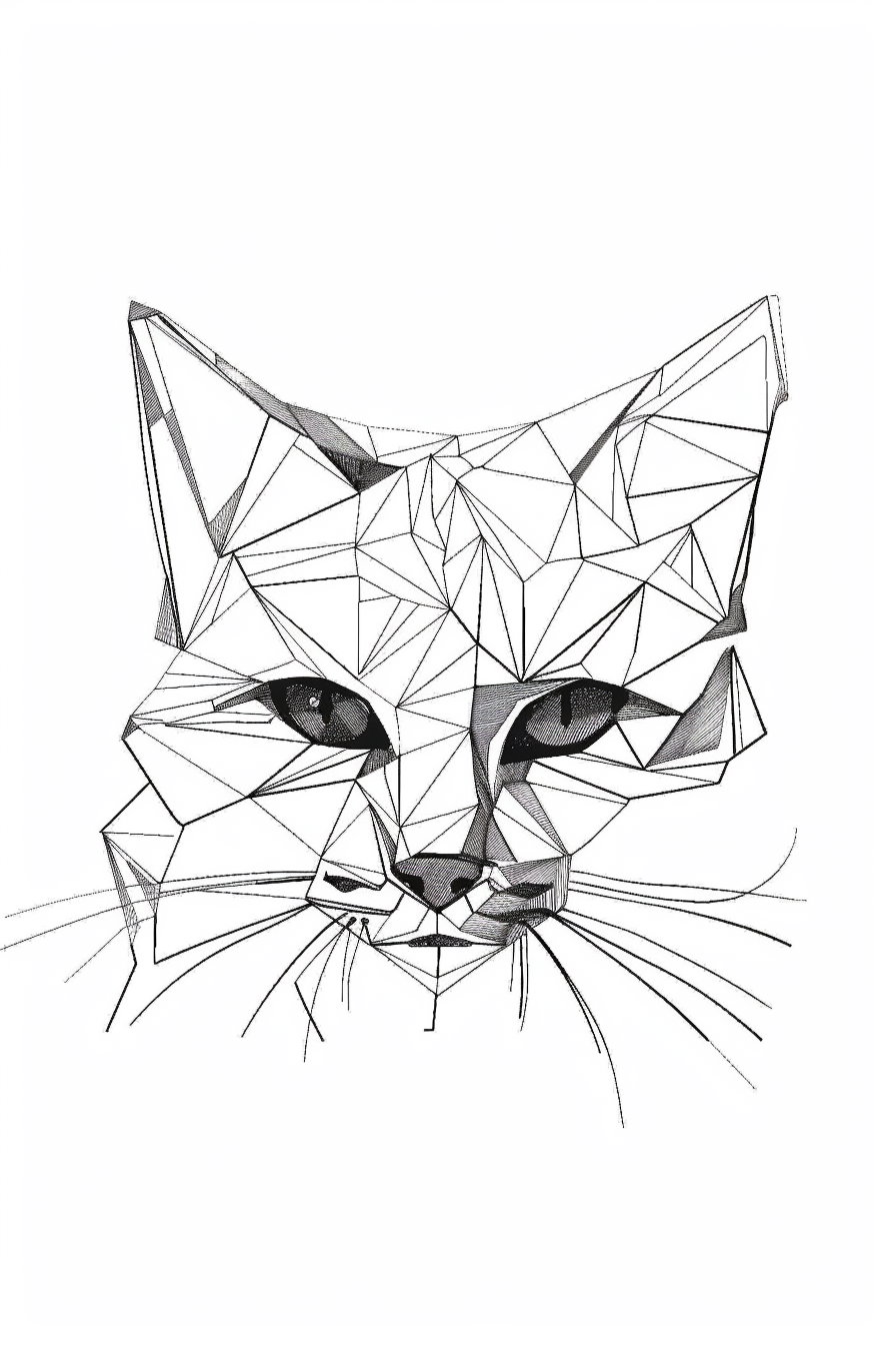 Minimalist black line art cat face on white background