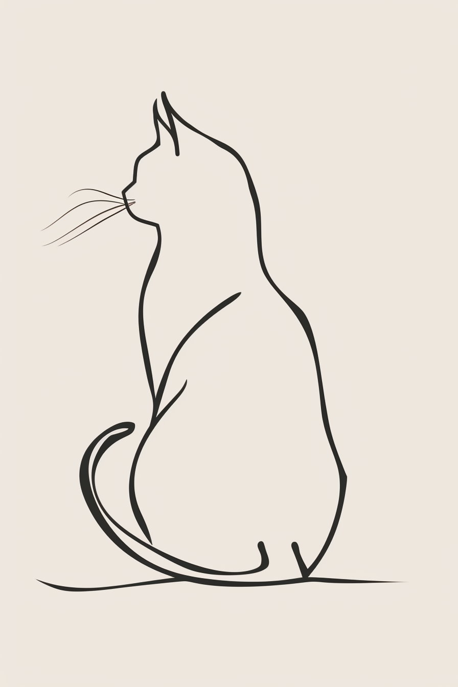 Elegant continuous line cat silhouette art for printing