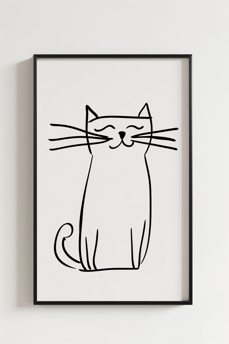 Bold minimal line illustration of a cat on white background