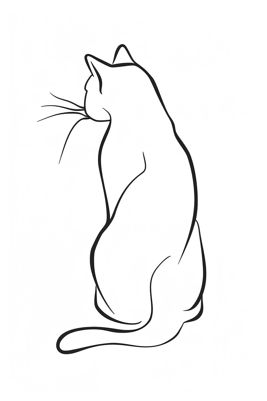 Bold minimal line cat illustration on white background