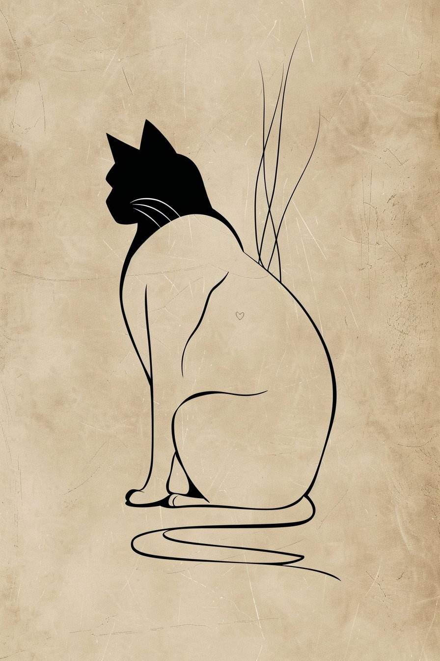 Minimalist cat line drawing with flowing curves and clean design