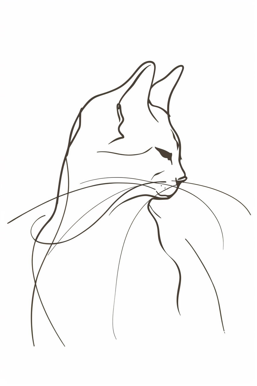 Minimalist cat line drawing with flowing curves and clean layout