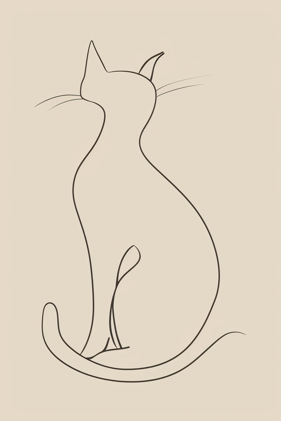 Minimalist cat line drawing with flowing curves and modern design
