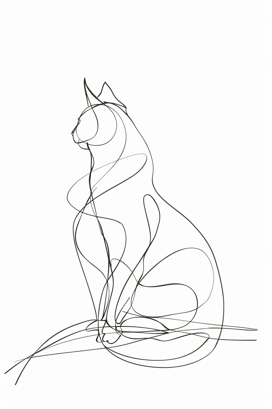 Minimalist cat line drawing with flowing curves and modern style