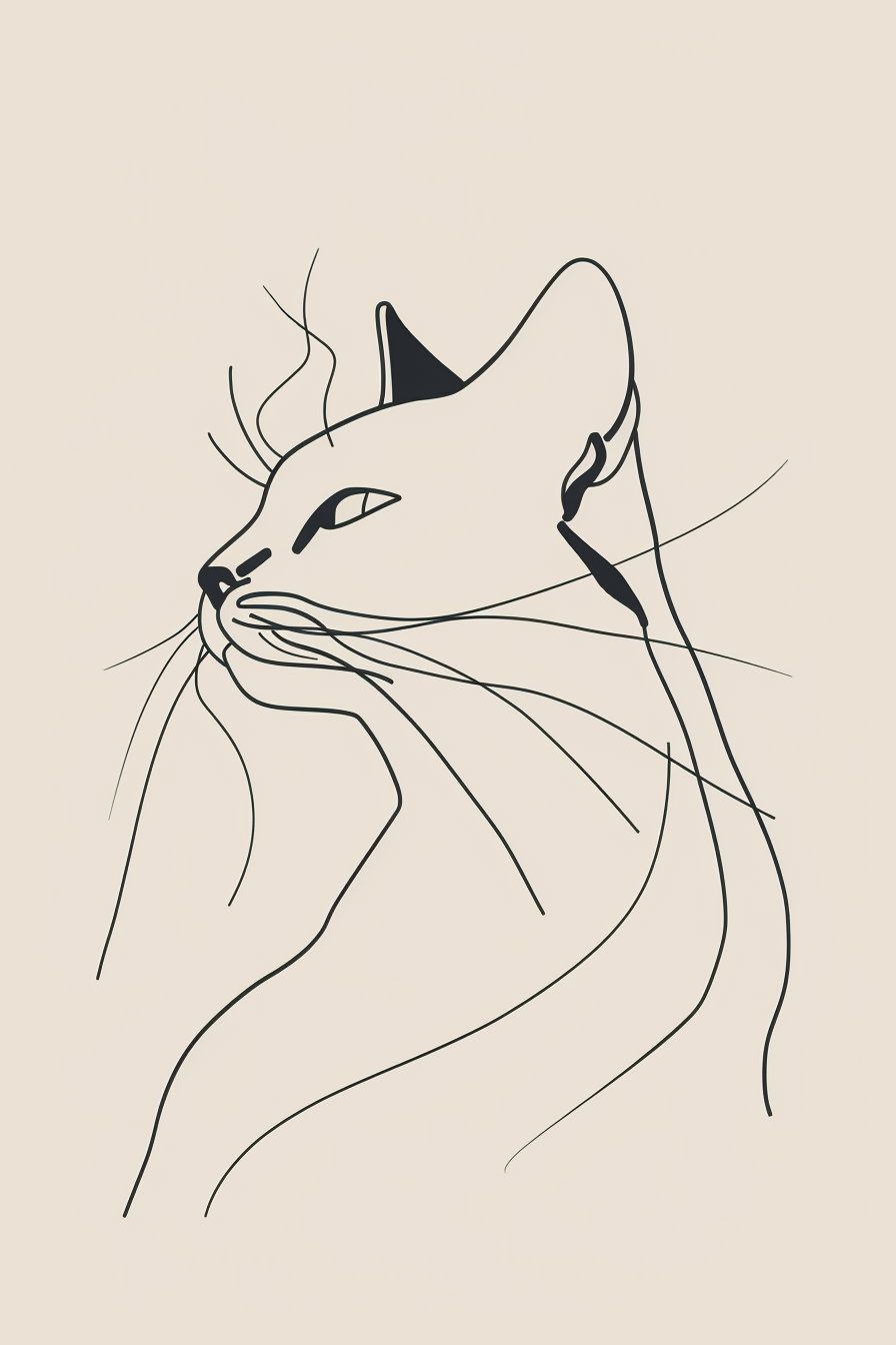 Minimalist cat portrait in elegant line art design