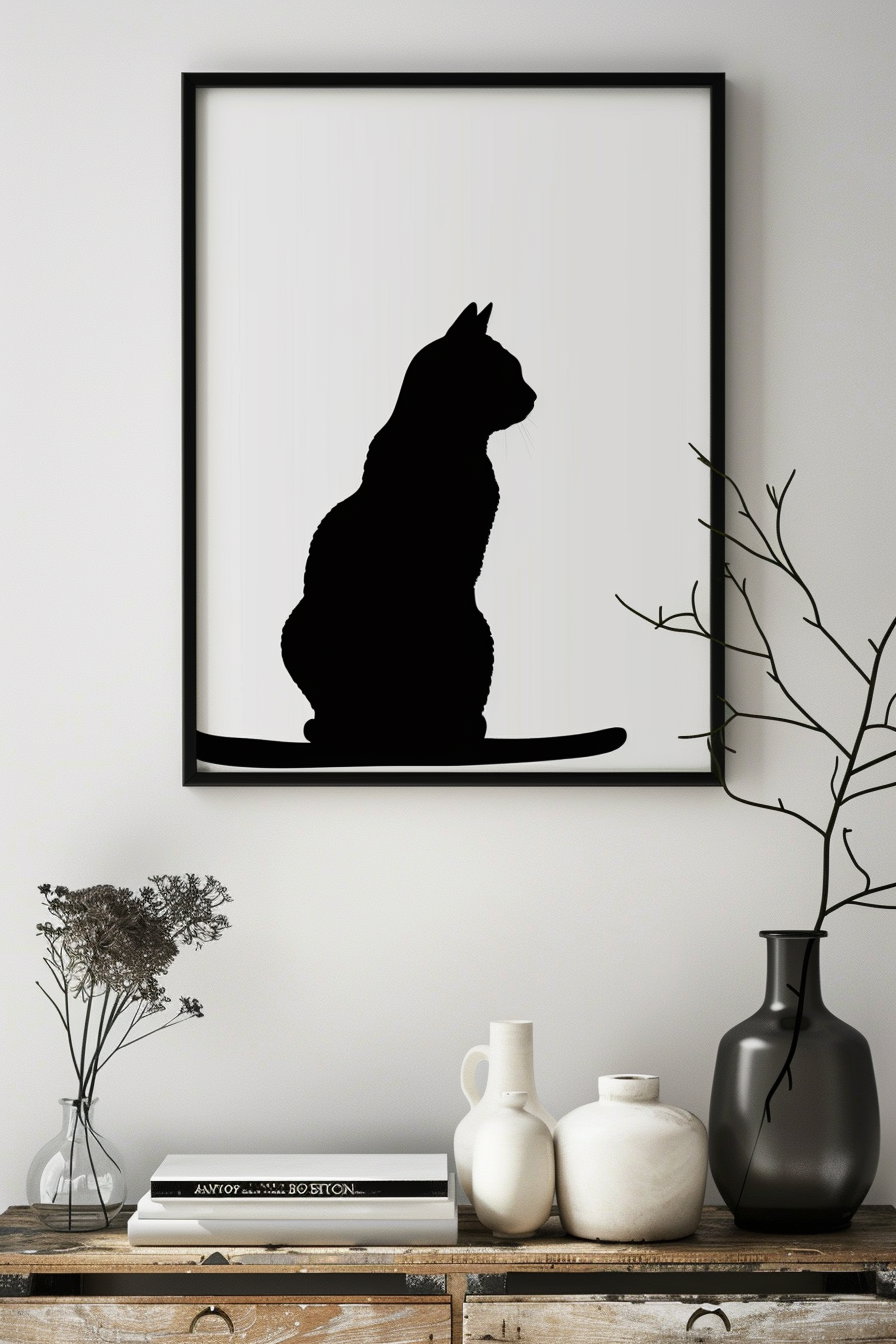 Minimalist cat silhouette posters on white background