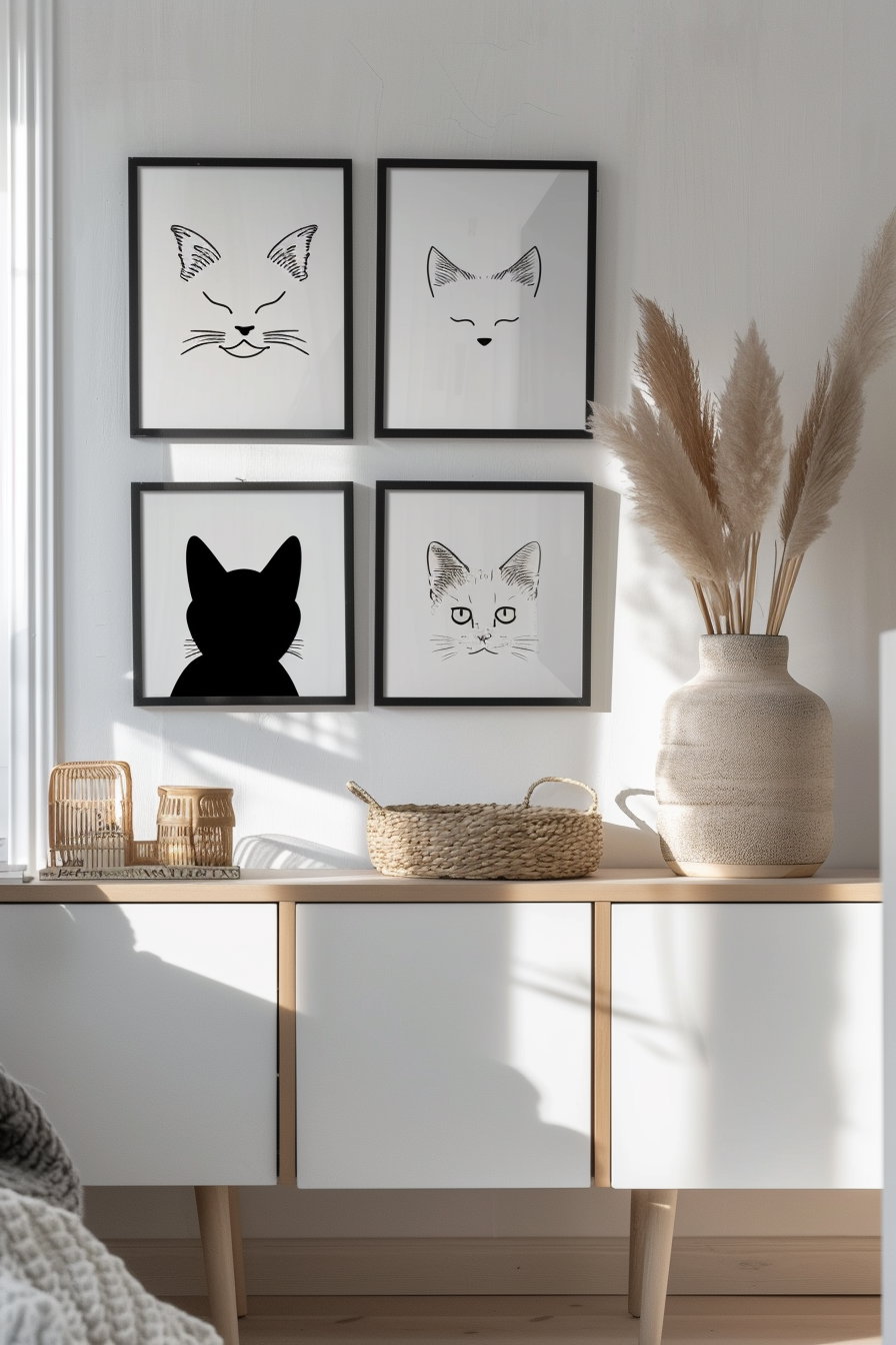 Minimalist cat poster bundle with clean modern decor style