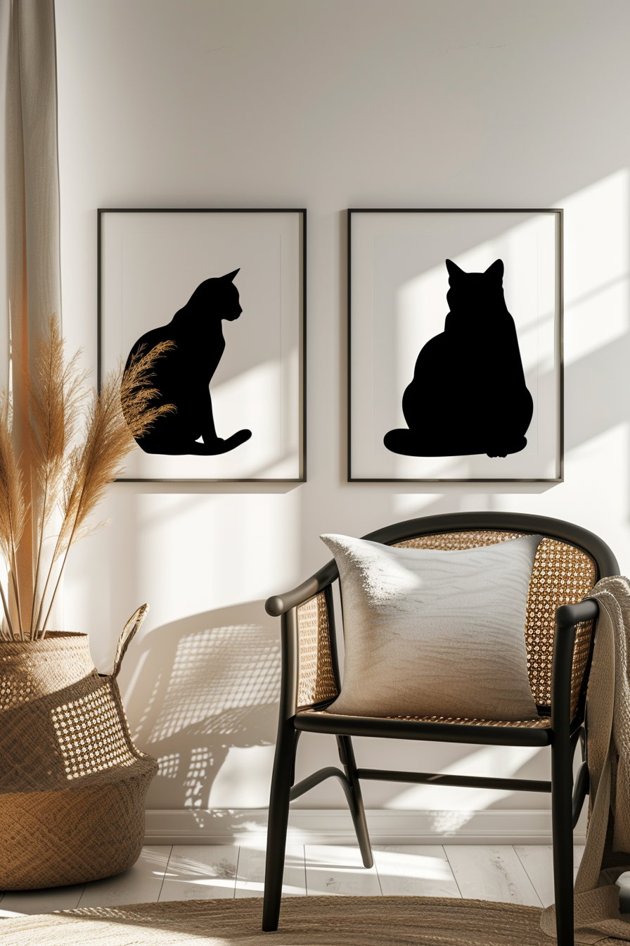 Set of 2 minimalist black cat silhouette posters