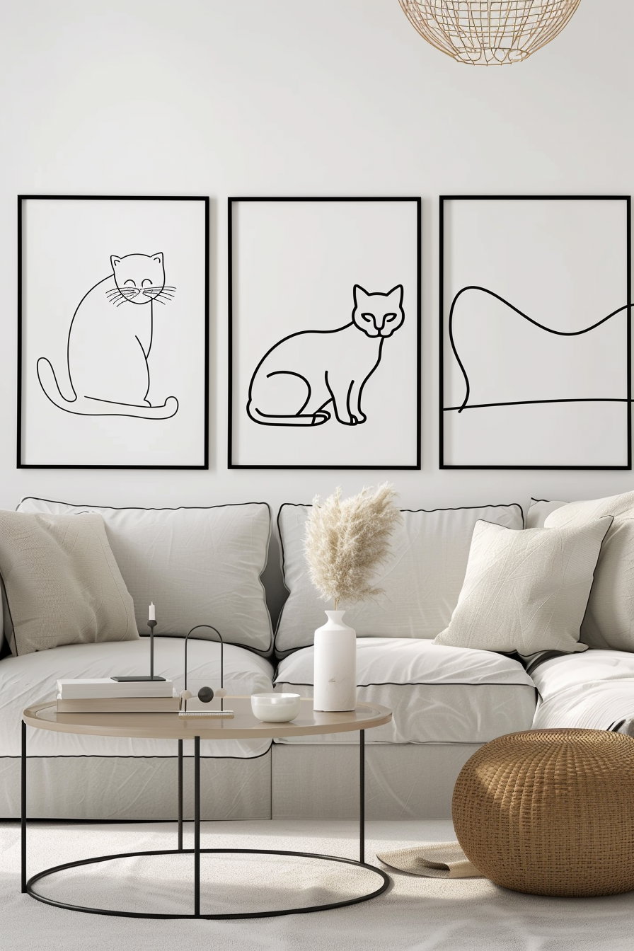 Minimalist cat line art posters for modern gallery wall