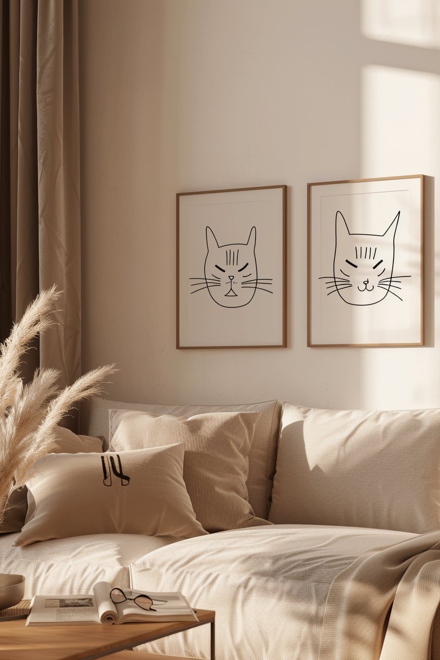 Minimalist cat line art posters for modern gallery wall