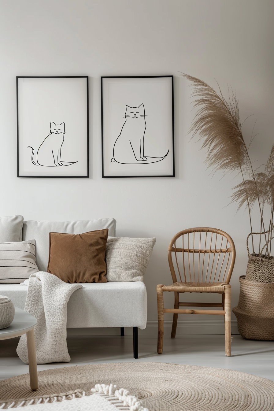 Minimalist cat line art posters for modern gallery wall