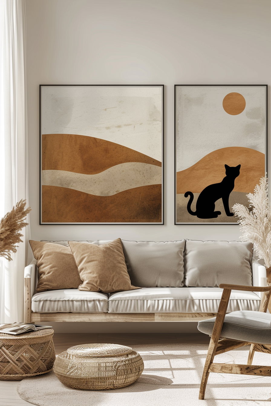 Abstract cat wall art printable bundle in contemporary style