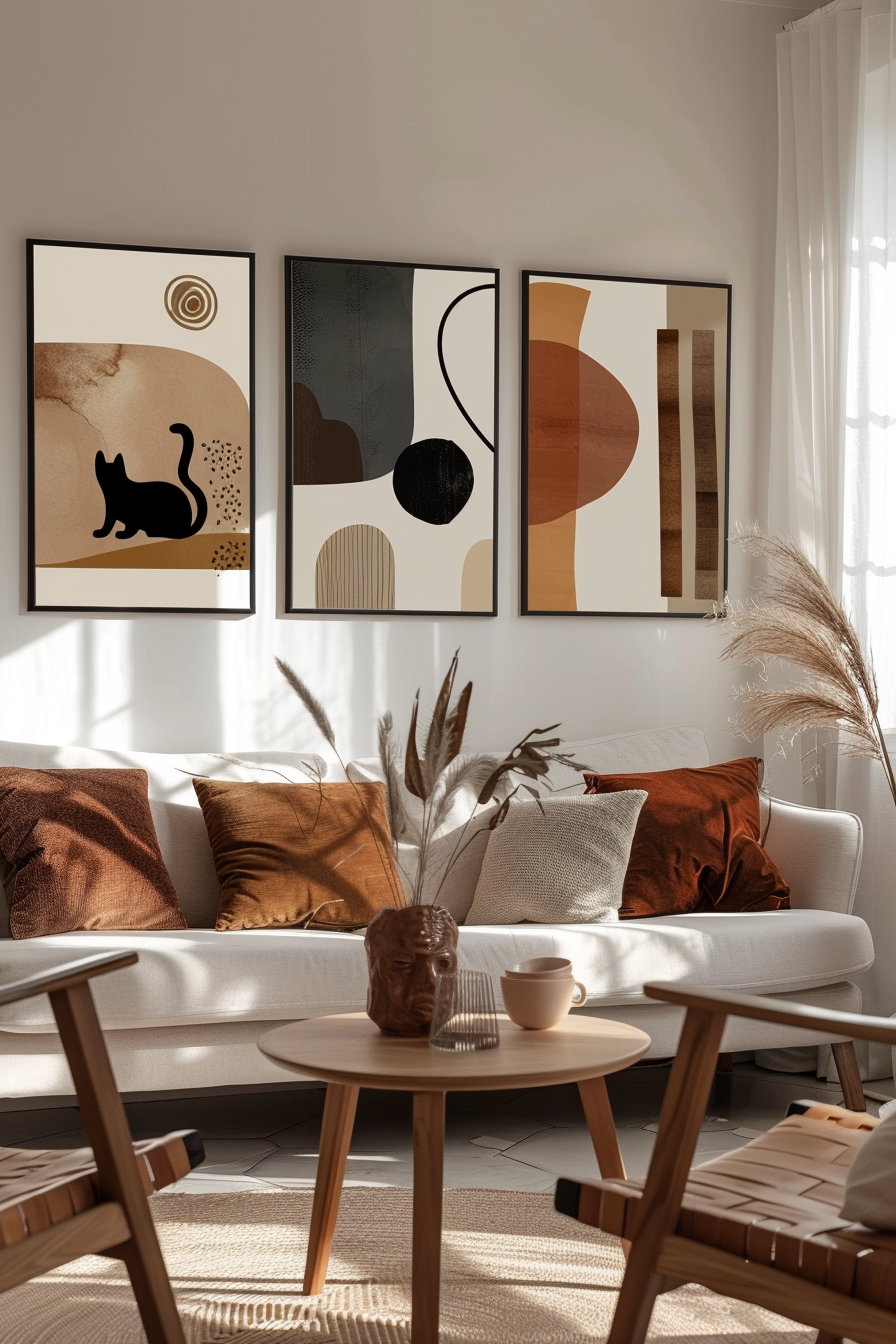 Abstract cat wall art printable bundle in contemporary style