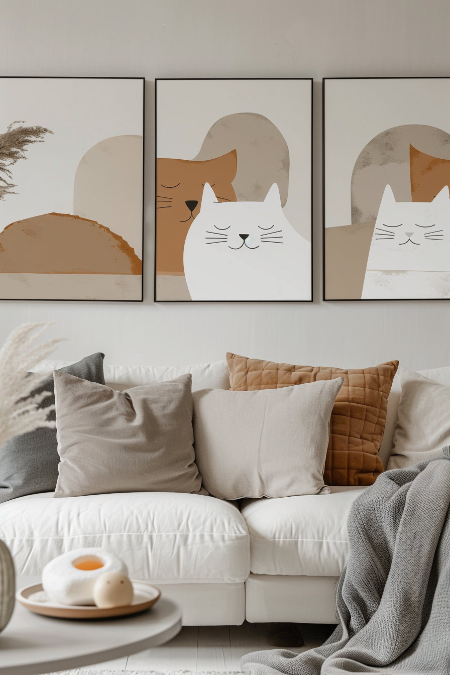 Abstract cat wall art printable bundle in contemporary style