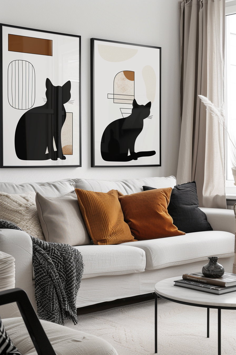 Abstract cat wall art printable bundle with minimal posters