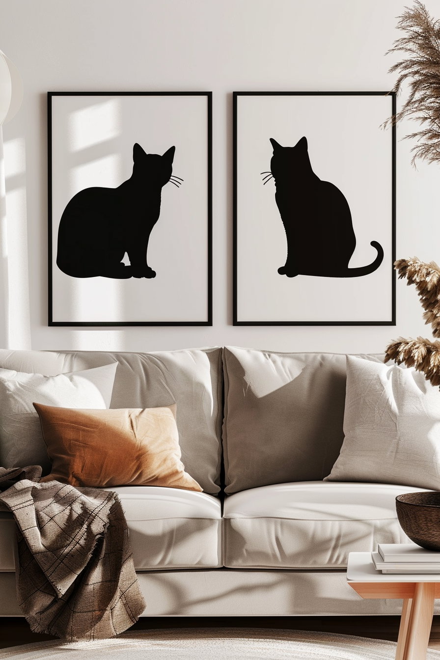 Minimalist cat art prints in high contrast design