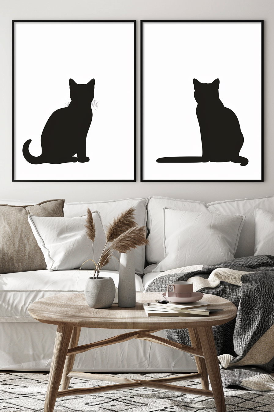Minimalist cat art prints in high contrast design