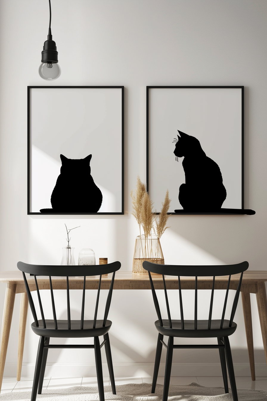 Minimalist cat art prints in high contrast design